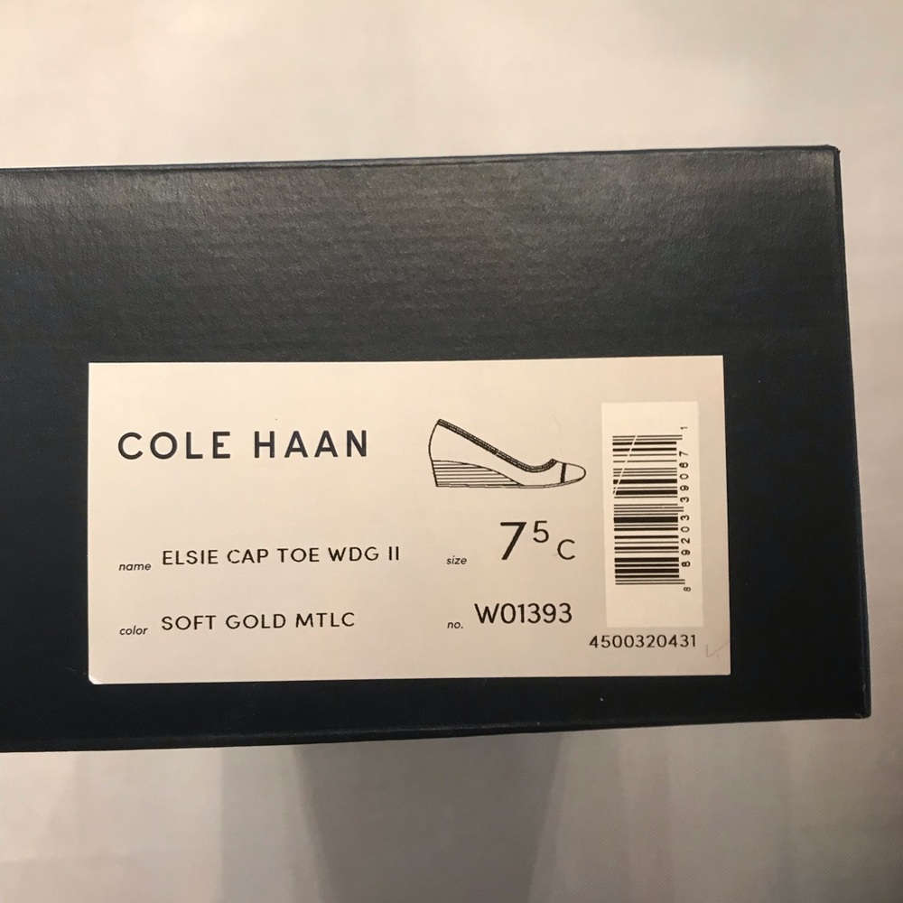 Cole Haan Soft Gold Metallic Elsie Cap Toe Wedge all Size 7 1/2 C - Picture 11 of 11